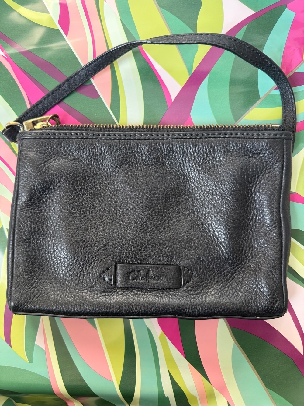 Cole Haan Black Leather Wristlet with Gold Hardware